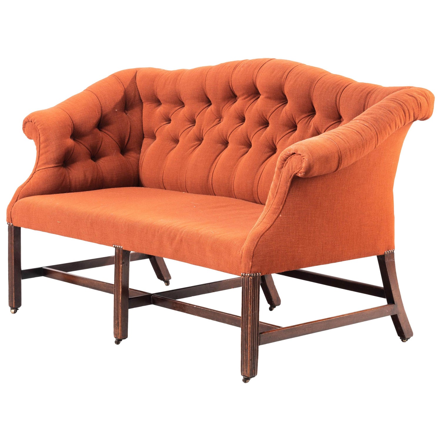 1930 S Queen Anne Style Camel Back Sofa In 19thc Linen At 1stdibs