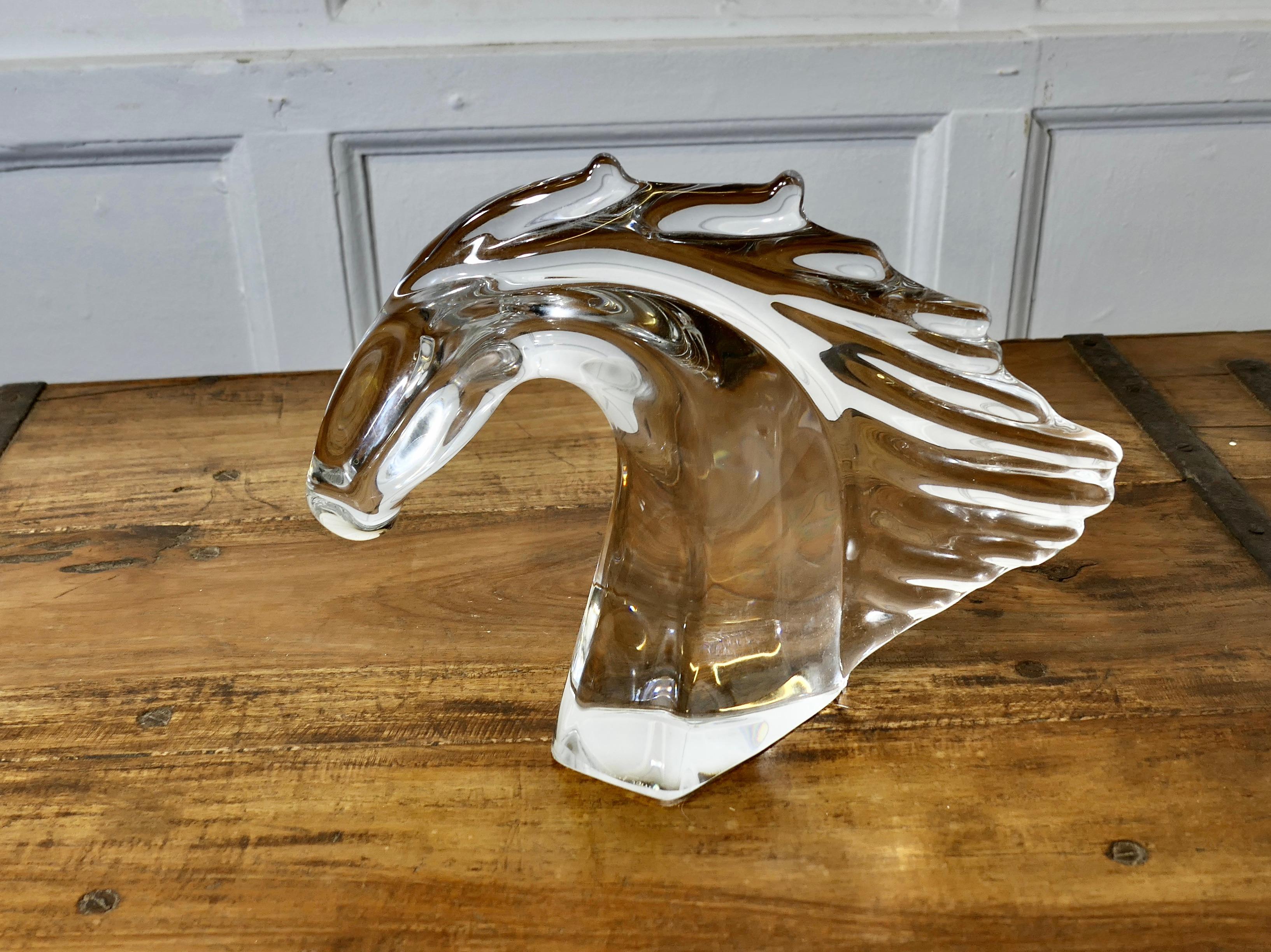 Mid-Century Modern An Elegant Crystal Head of a Horse Signed by Daum of Nancy France For Sale