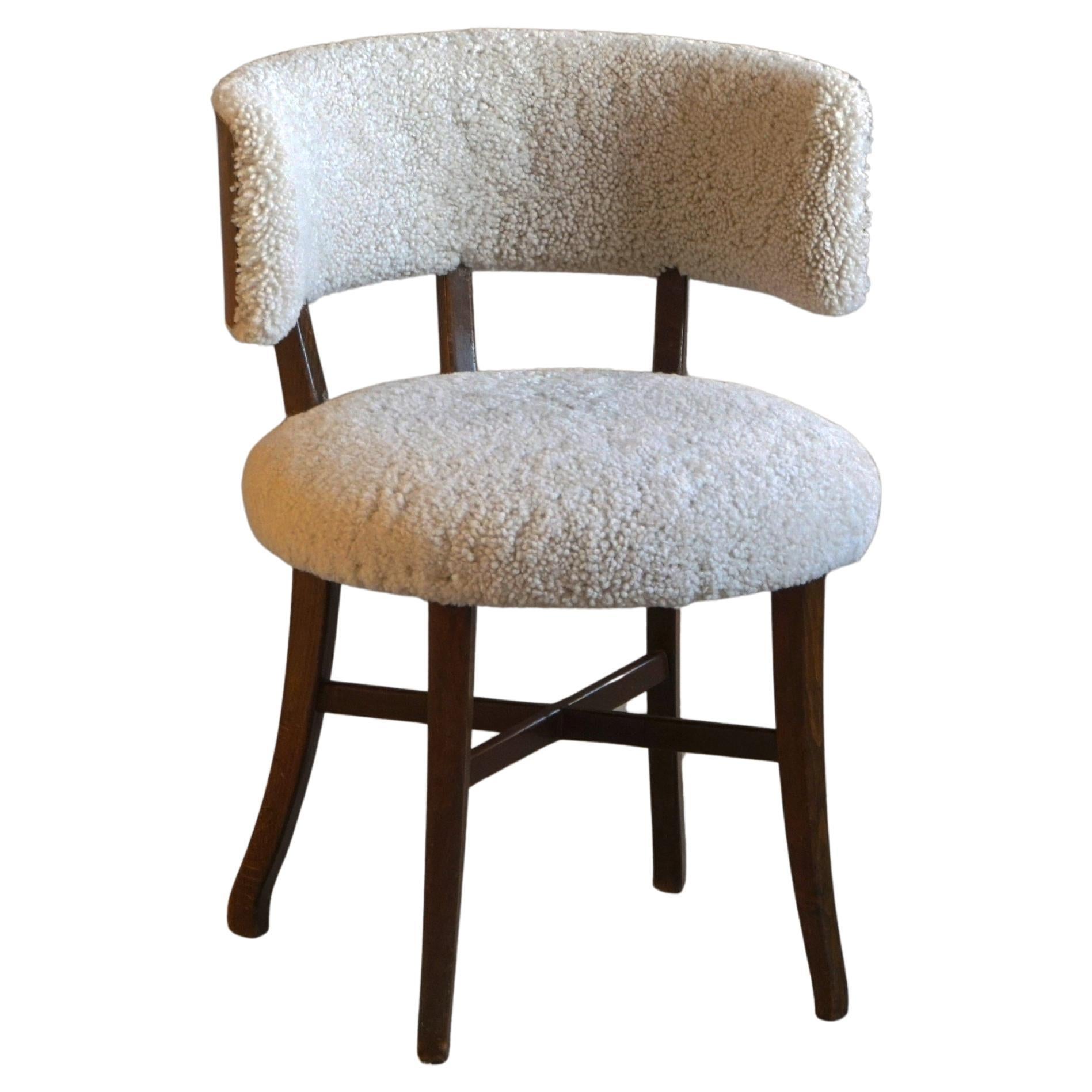An Elegant Danish Modern Low Back Chair, Reupholstered in Lambswool, 1940s