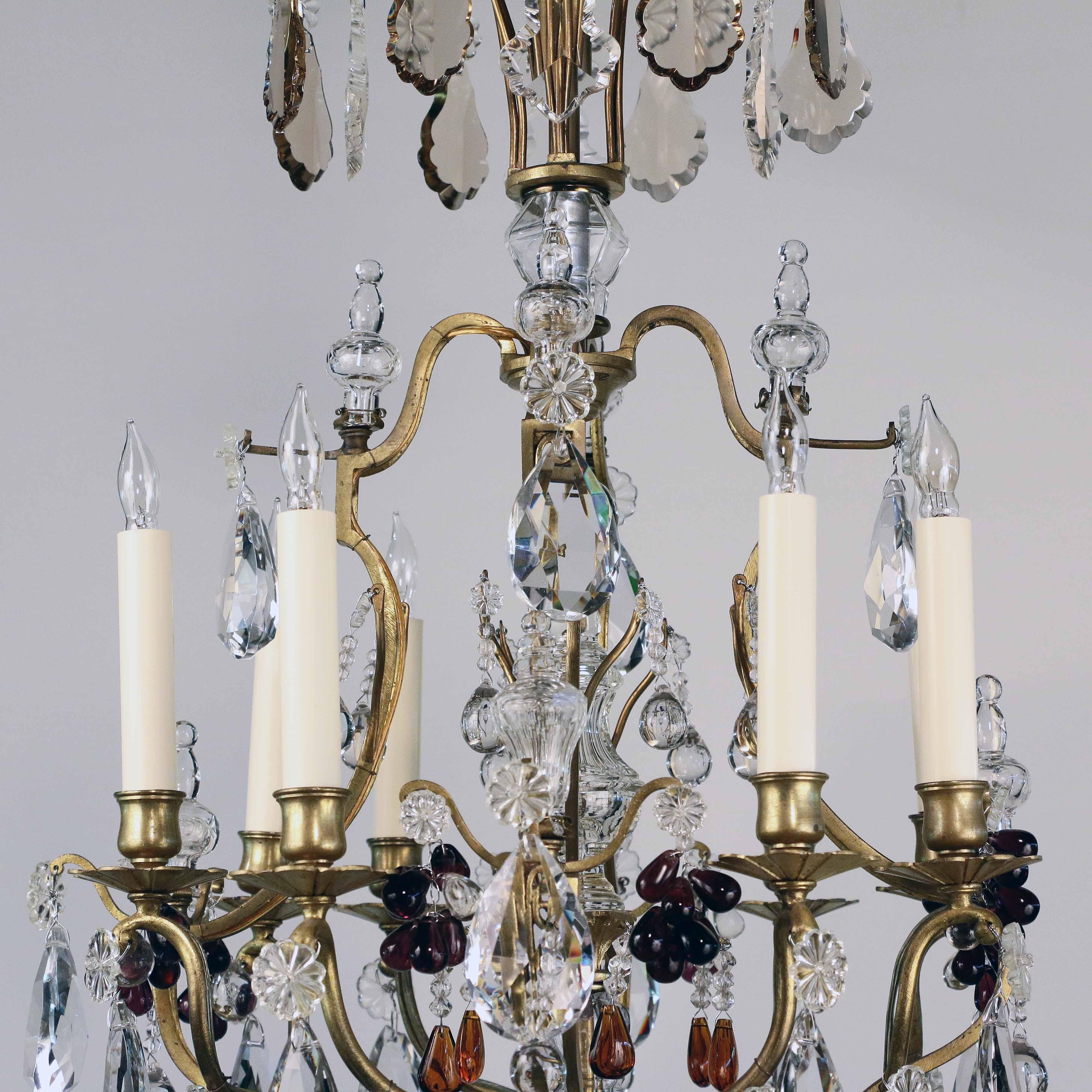 Hand-Crafted Elegant Eight-Light French Bronze Cage Chandelier