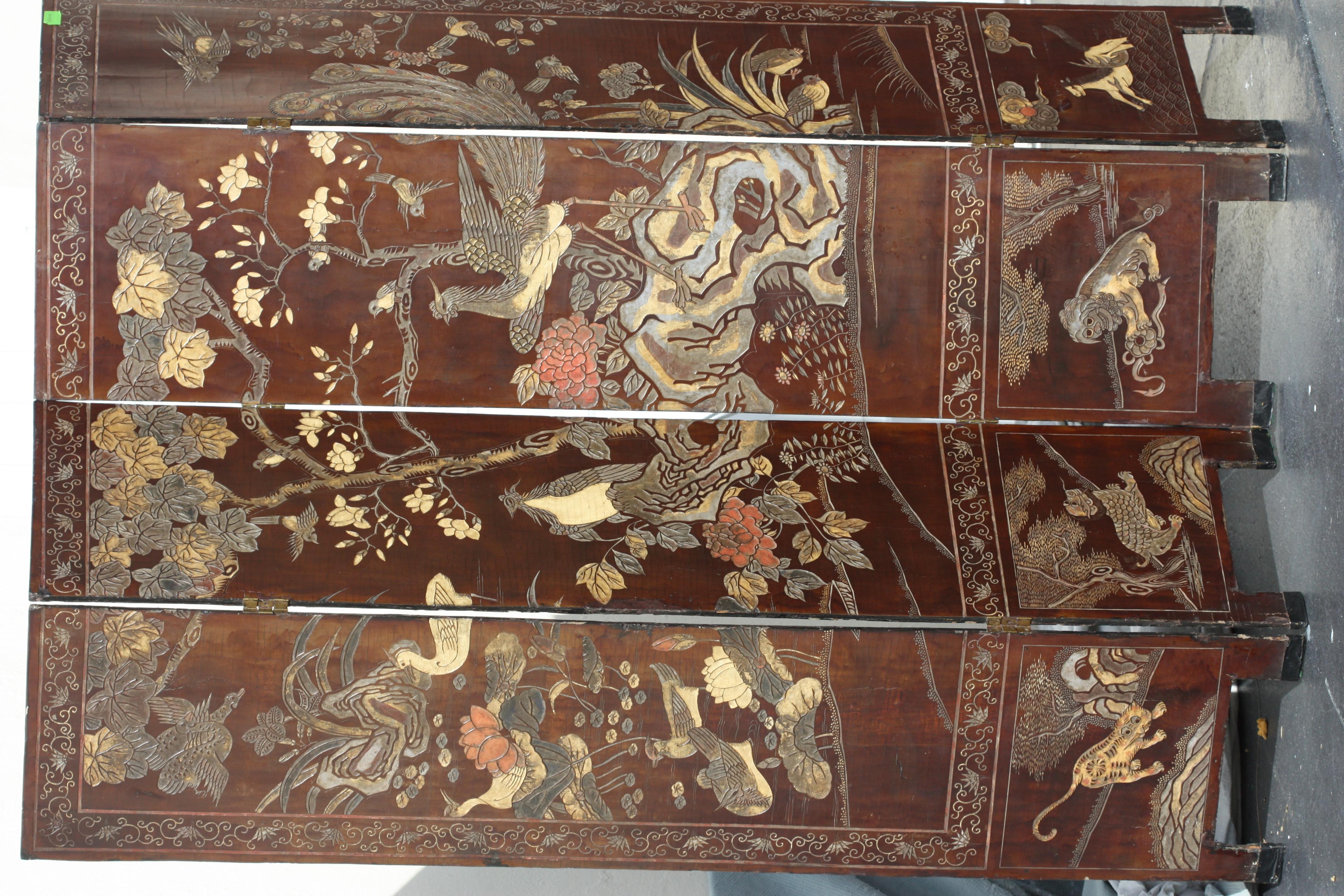 Elegant Four-Panel Antique Chinese Double Sided Coromandel Screen In Good Condition In West Palm Beach, FL