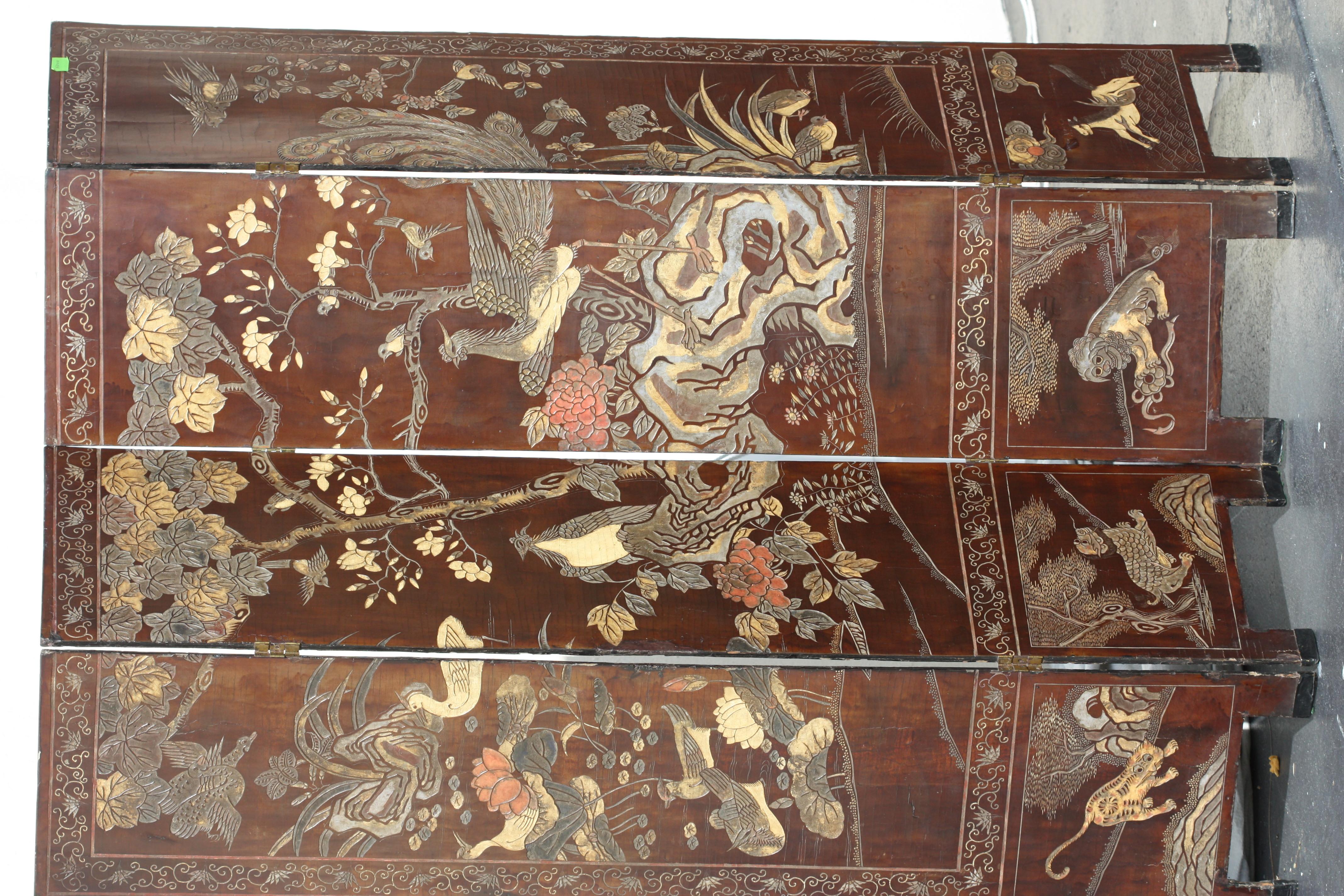 Lacquer Elegant Four-Panel Antique Chinese Double Sided Coromandel Screen