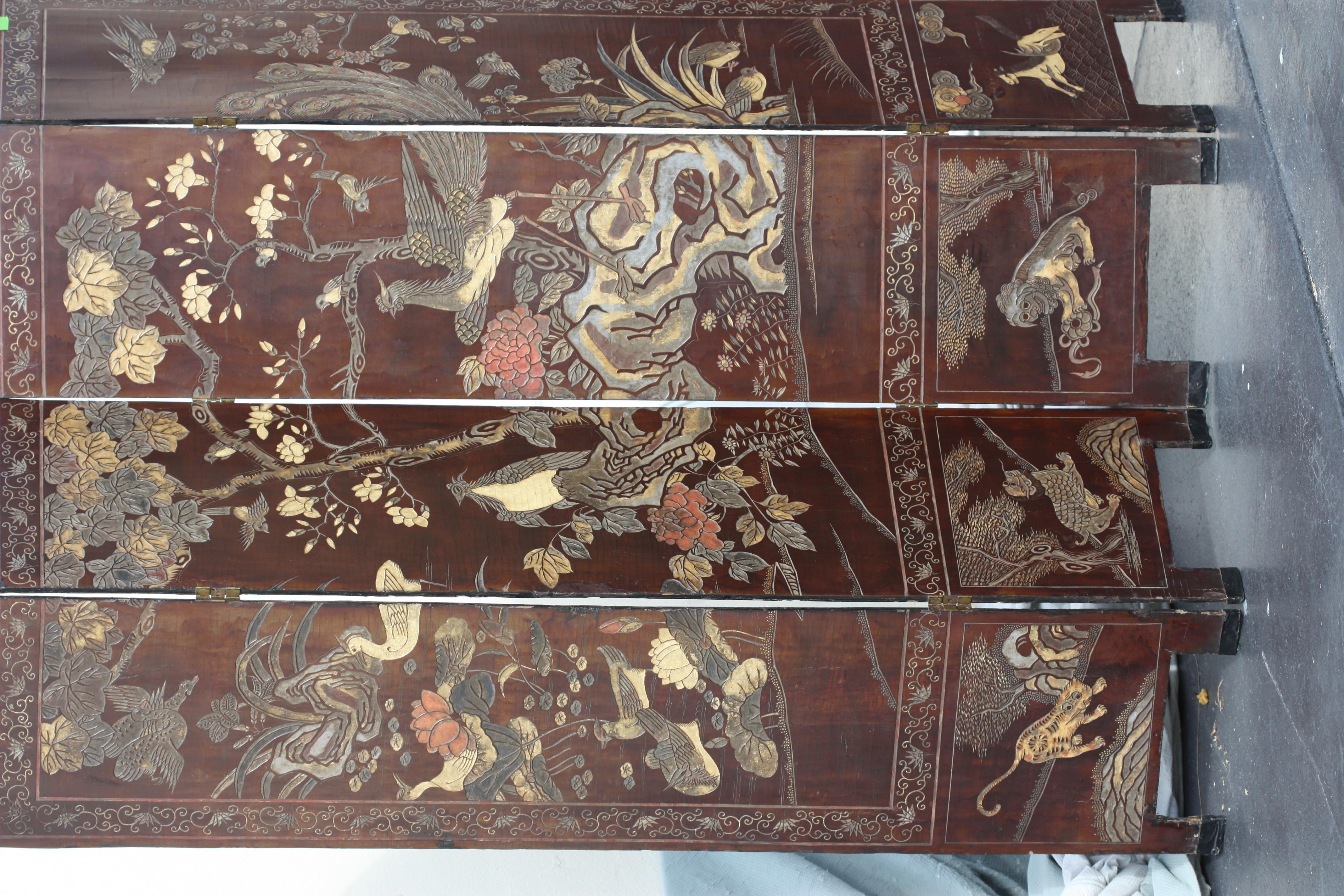 Elegant Four-Panel Antique Chinese Double Sided Coromandel Screen 4