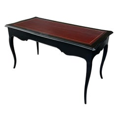 An Elegant French Louis XV Style Ebonized 3-Drawer Writing Desk with Leather Top