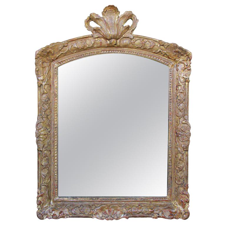 An Elegant French Regence Carved Giltwood Mirror w/Plumed Crest
