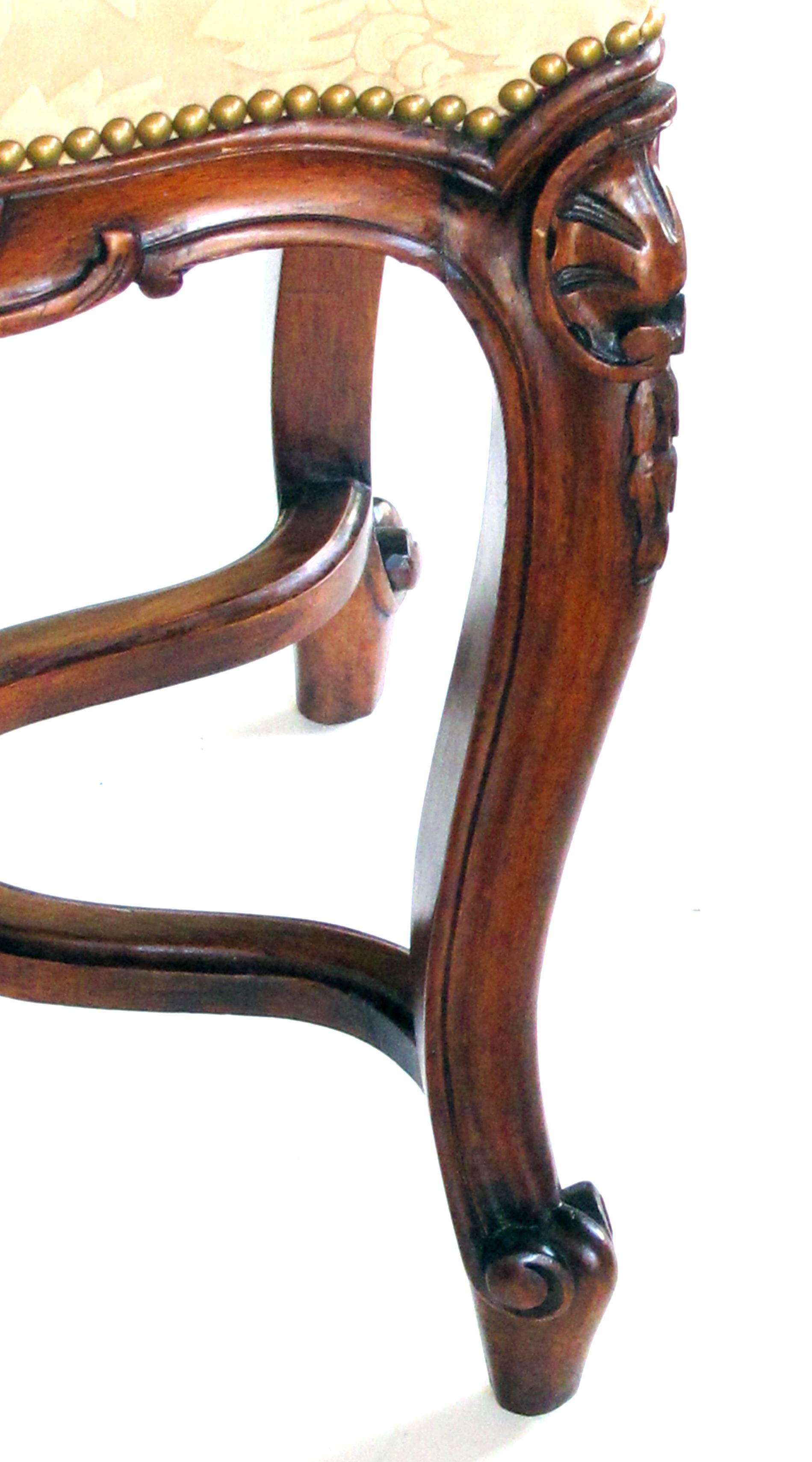 Régence Elegant French Regence Style Carved Walnut Stool with Cut-Suede Upholstery