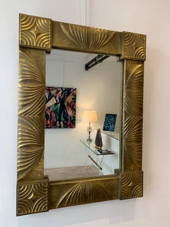 Elegant French Repoussé Gilt Metal Mirror, 1940s