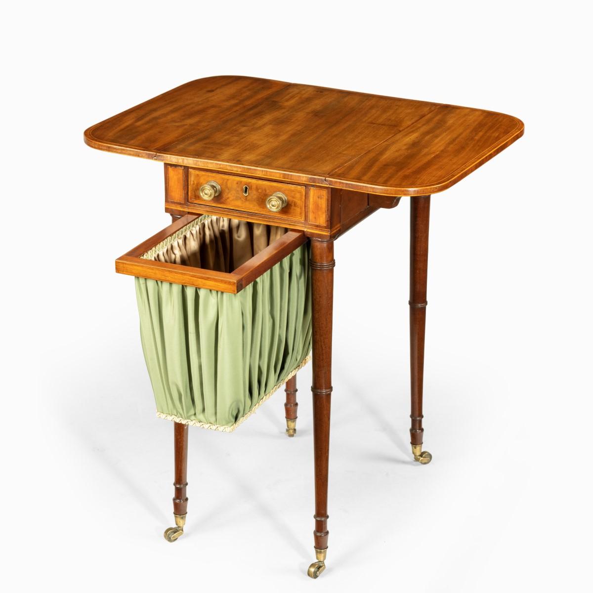 Brass Elegant George III Mahogany Pembroke Sewing Table For Sale