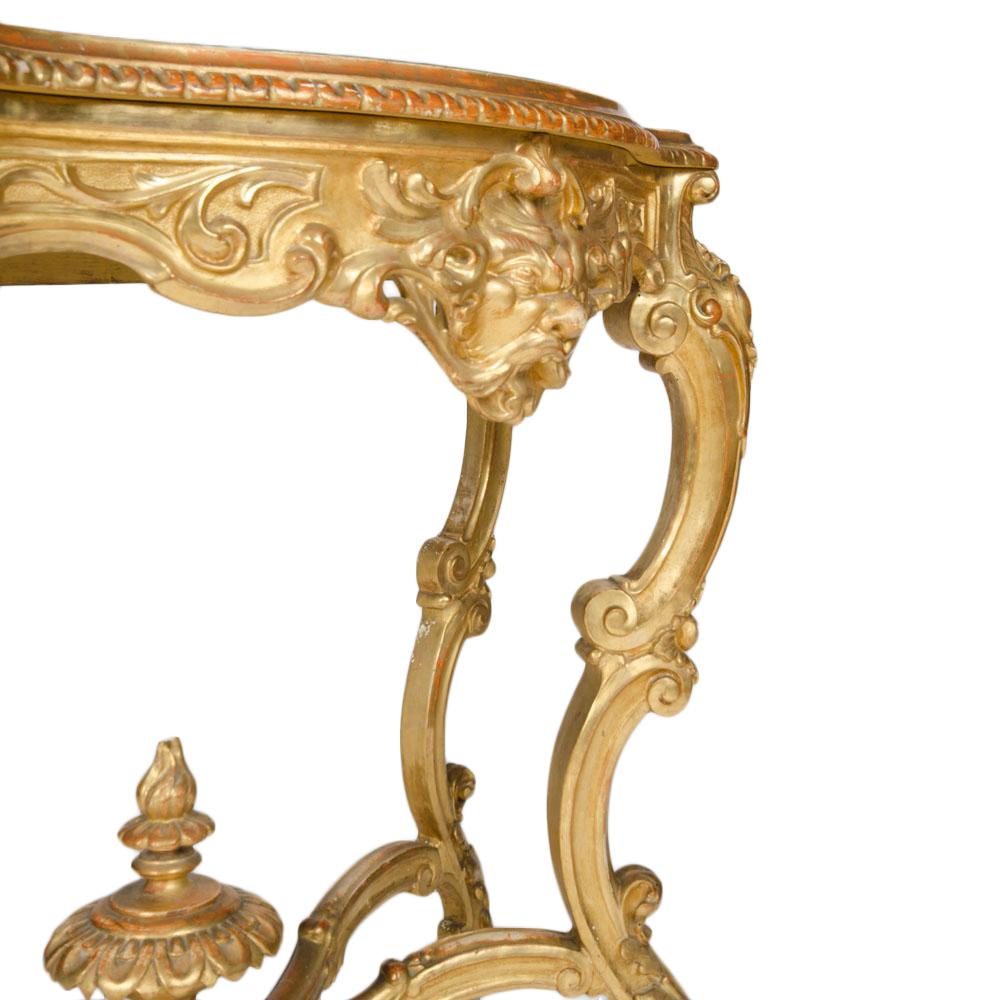 Elegant Italian Carved Giltwood Marble Top Console Table, circa 1880 7