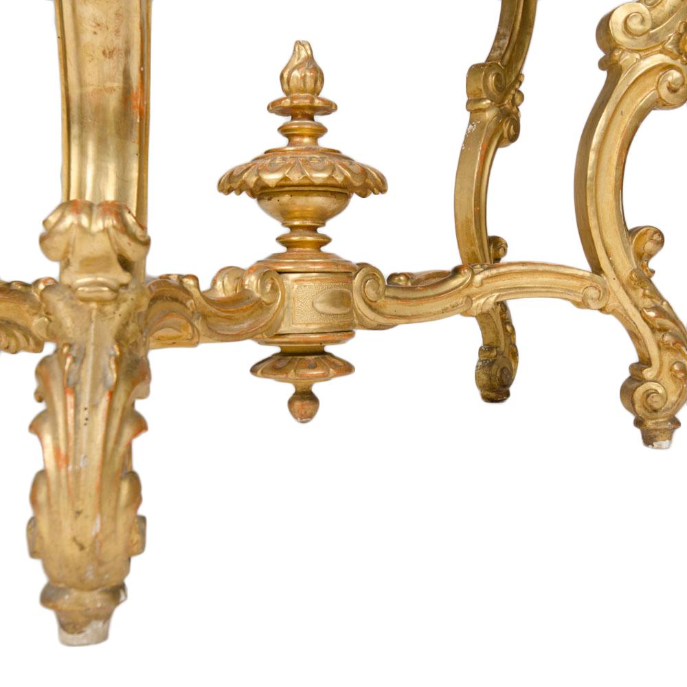 Elegant Italian Carved Giltwood Marble Top Console Table, circa 1880 8