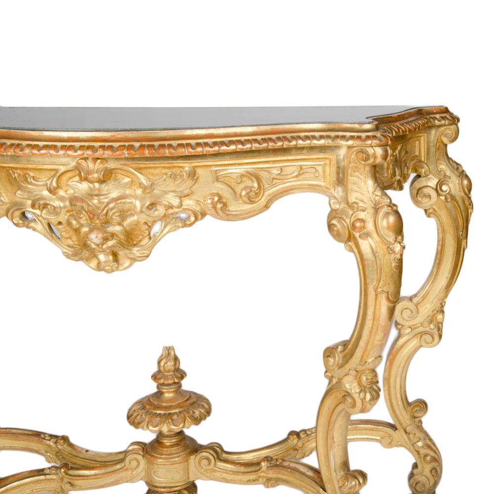 Elegant Italian Carved Giltwood Marble Top Console Table, circa 1880 1