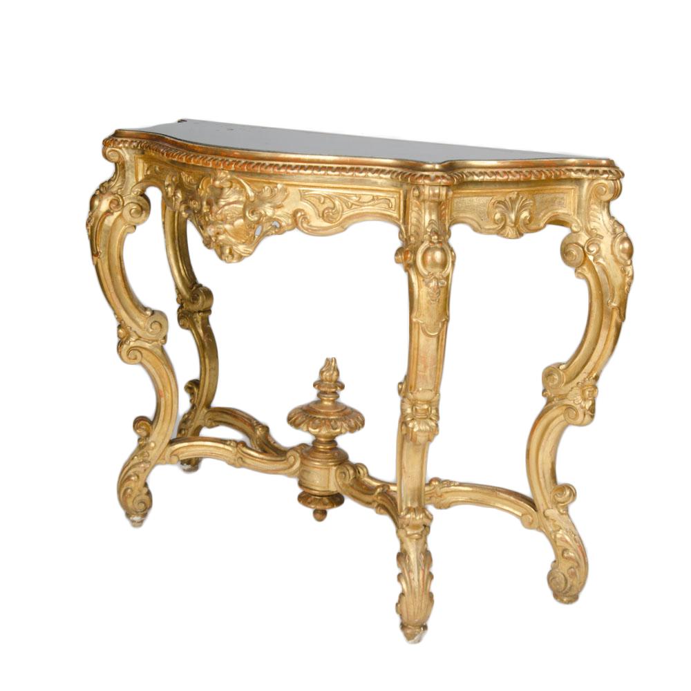 Elegant Italian Carved Giltwood Marble Top Console Table, circa 1880 2
