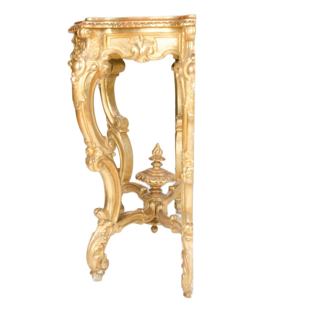 Elegant Italian Carved Giltwood Marble Top Console Table, circa 1880 3