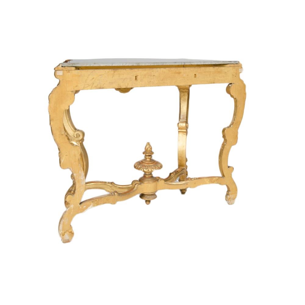 Elegant Italian Carved Giltwood Marble Top Console Table, circa 1880 4