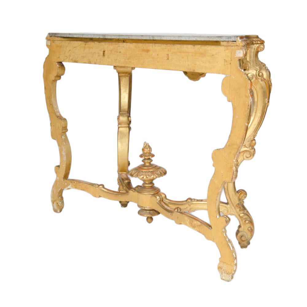 Elegant Italian Carved Giltwood Marble Top Console Table, circa 1880 5