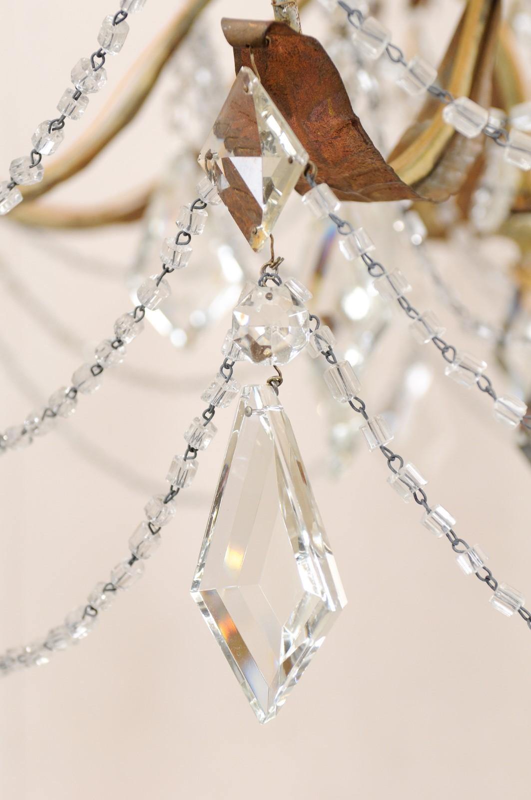Elegant Italian Crystal and Giltwood Eight-Light Chandelier, Early 20th Century 7