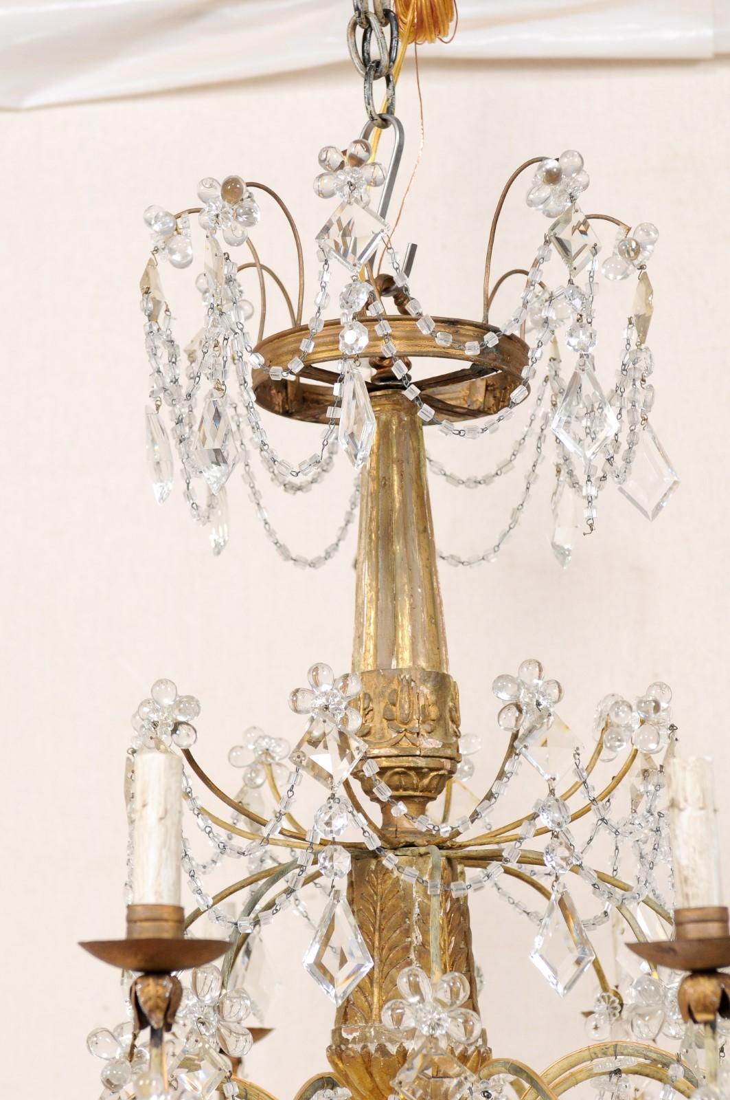 Elegant Italian Crystal and Giltwood Eight-Light Chandelier, Early 20th Century 1