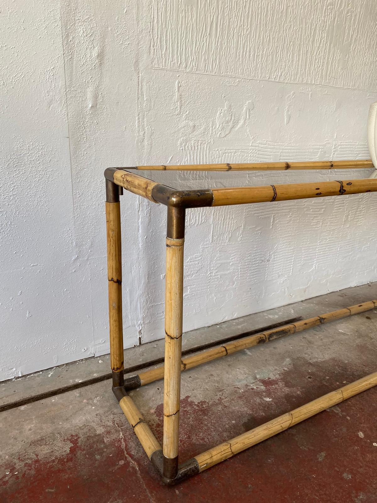 An Elegant Italian Mid-Century Modern Bamboo Console / Sofa Table by Banci For Sale 5