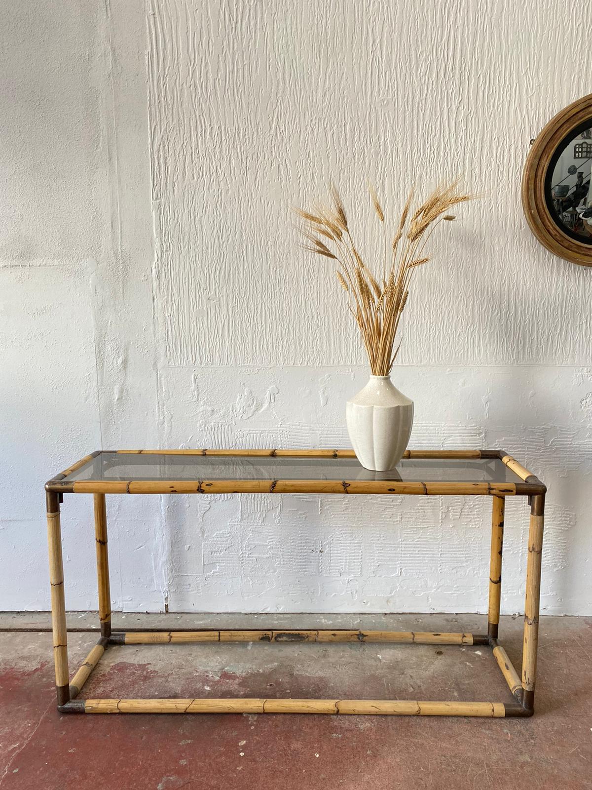 An Elegant Italian Mid-Century Modern Bamboo Console / Sofa Table by Banci For Sale 2