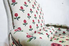 18th Century Louis XV Grey Painted Bergere Armchair, Jean-Baptiste Lebas Floral