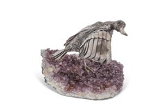An Elegant Mario Buccellati Sterling Silver Duck Perched on an Amethyst Base