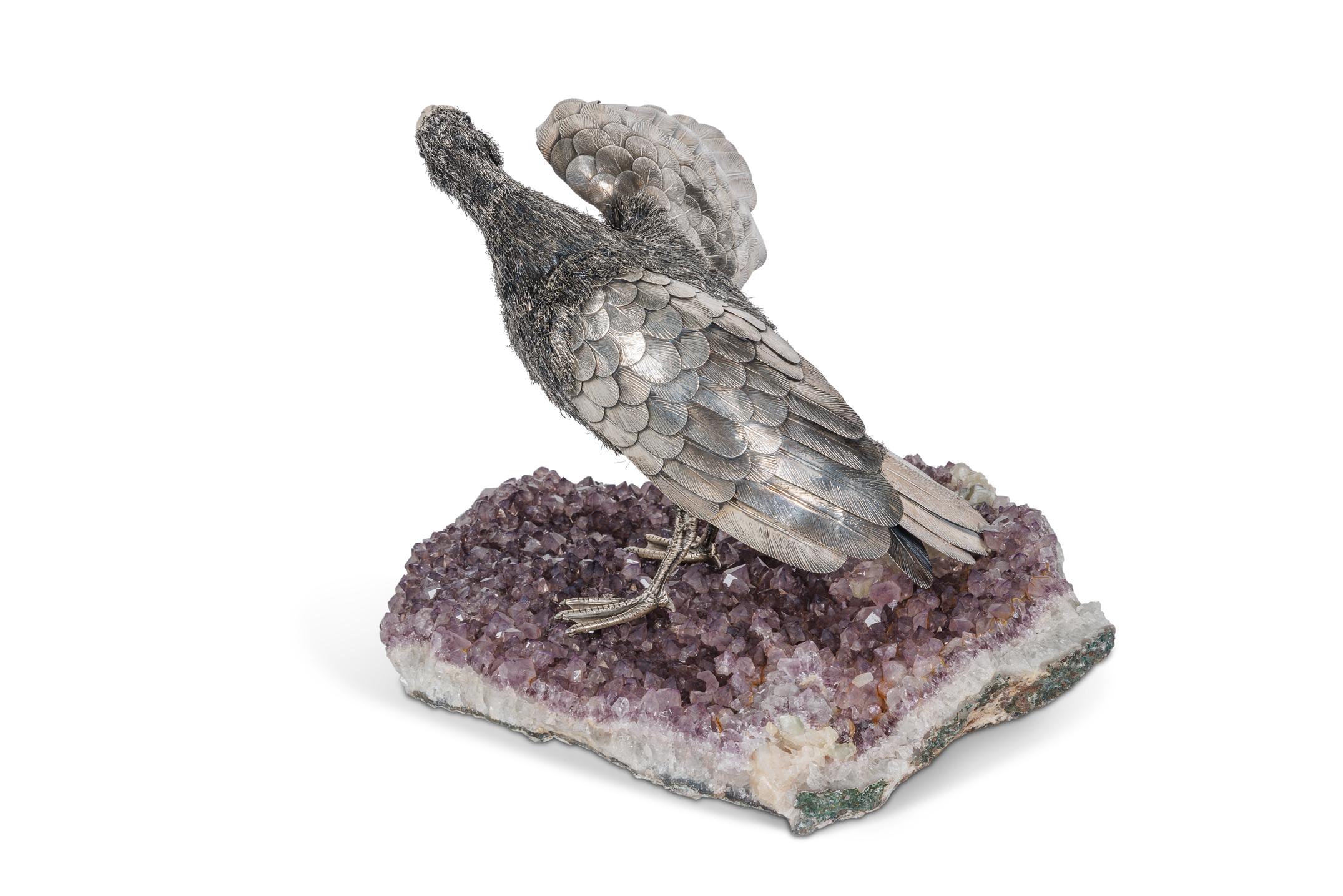 Elegante pato Mario Buccellati de plata de ley posado sobre una base de amatista en Bueno estado para la venta en New York, NY