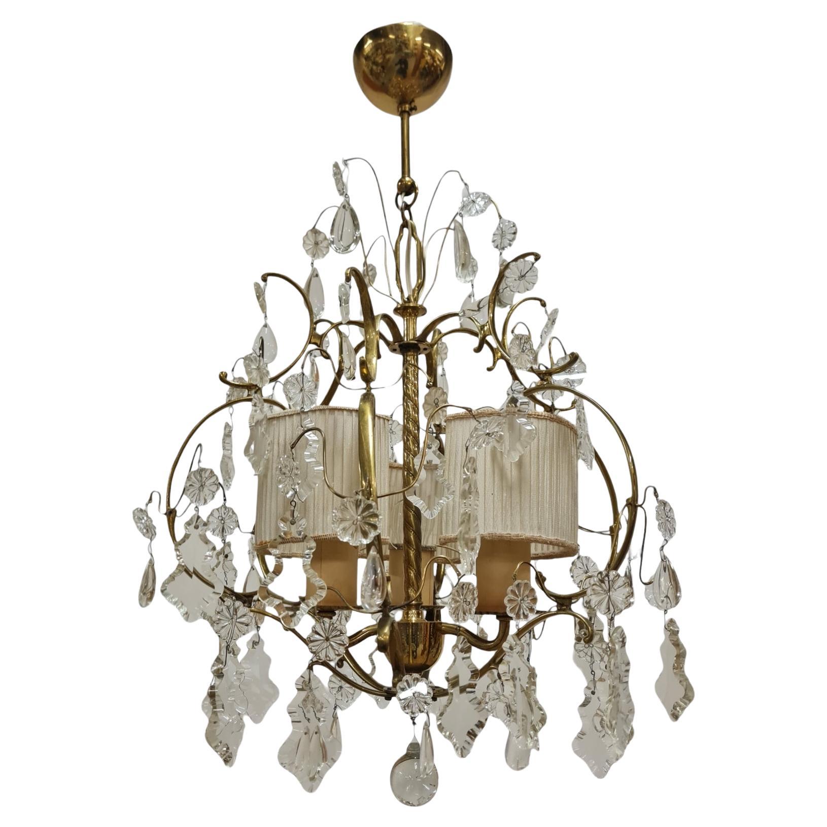 Élégant lustre Paavo Tynell en cristal et laiton modèle 1457-3, Taito, années 1940