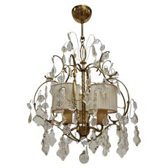 An Elegant Paavo Tynell Crystal & Brass Chandelier Model 1457-3, Taito, 1940s