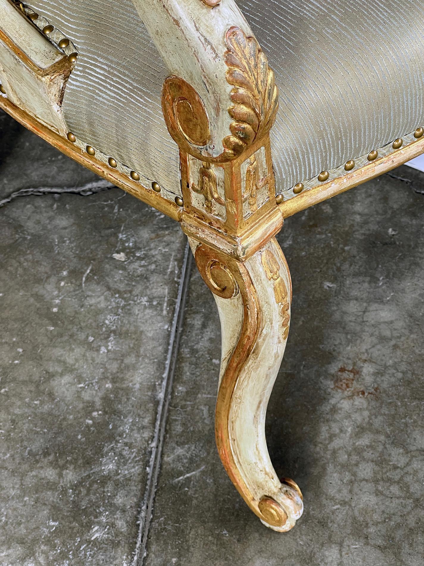 An Elegant Pair Italian Empire Pale-green Painted and Parcel-gilt Armchairs For Sale 2