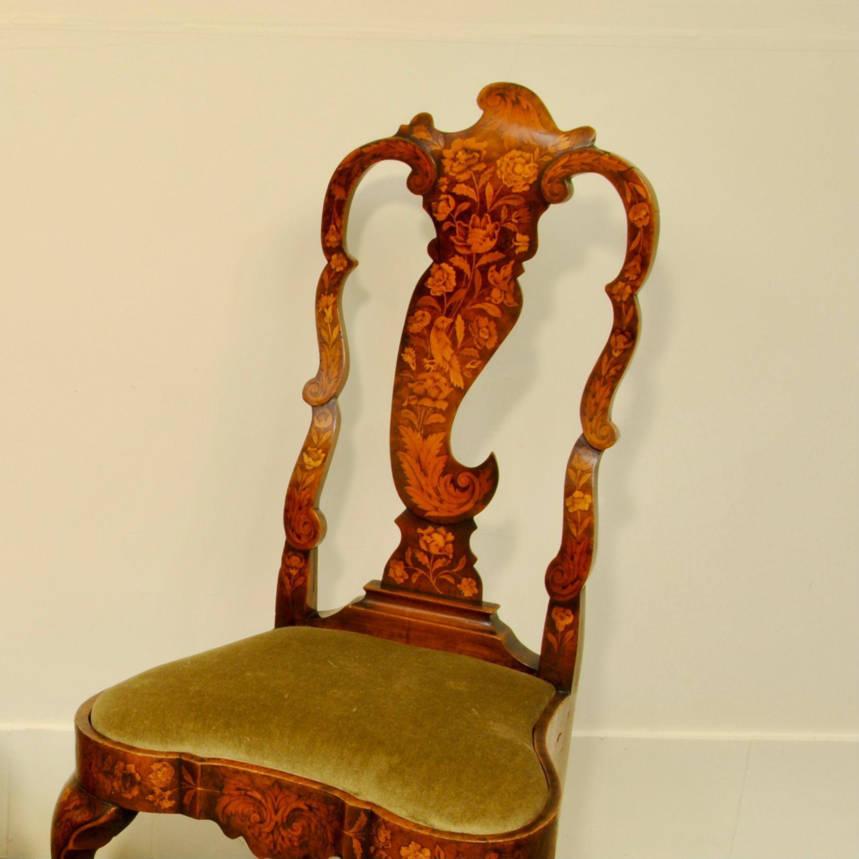 Dutch AN ELEGANT PAIR OF 18th CENTURY DUTCH MARQUETRY CHAIRS