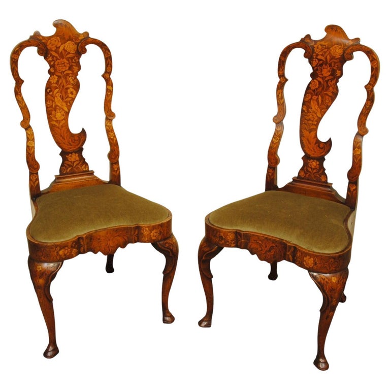AN ELEGANT PAIR OF 18th CENTURY DUTCH MARQUETRY CHAIRS For Sale at 1stDibs