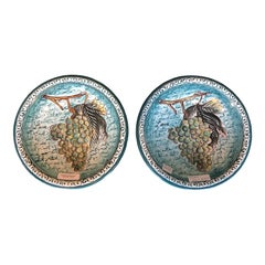 An Elegant Pair of 1990s Italian Hand-Painted Ceramic Grape Wall Plates