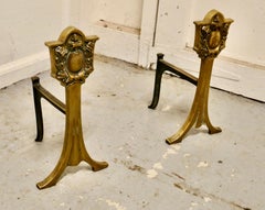 Elegant Pair of 19th Century Brass Andirons or Fire Dogs