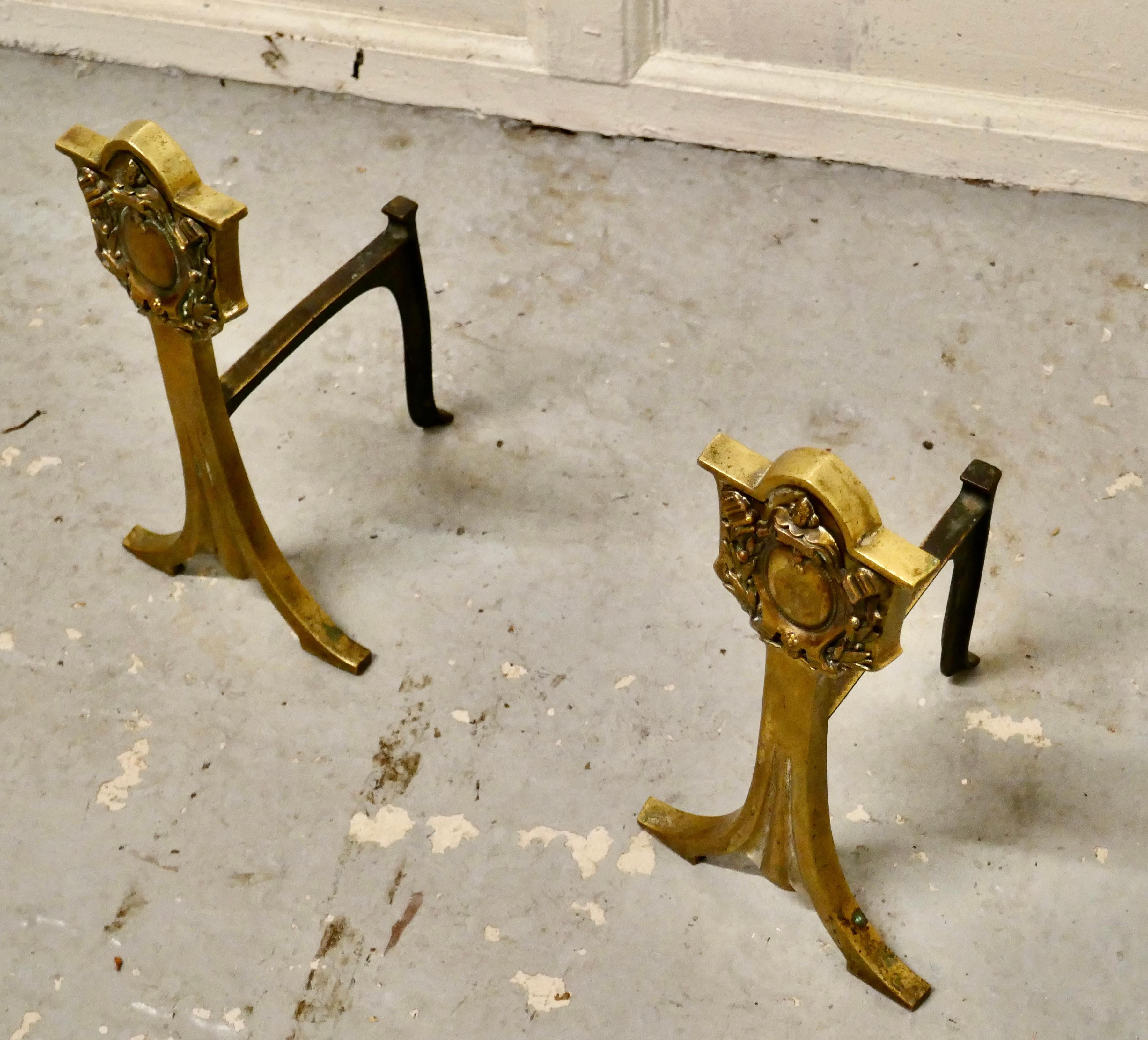 Regency Elegant Pair of 19th Century Brass Andirons or Fire Dogs For Sale