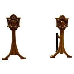 Used Elegant Pair of 19th Century Brass Andirons or Fire Dogs