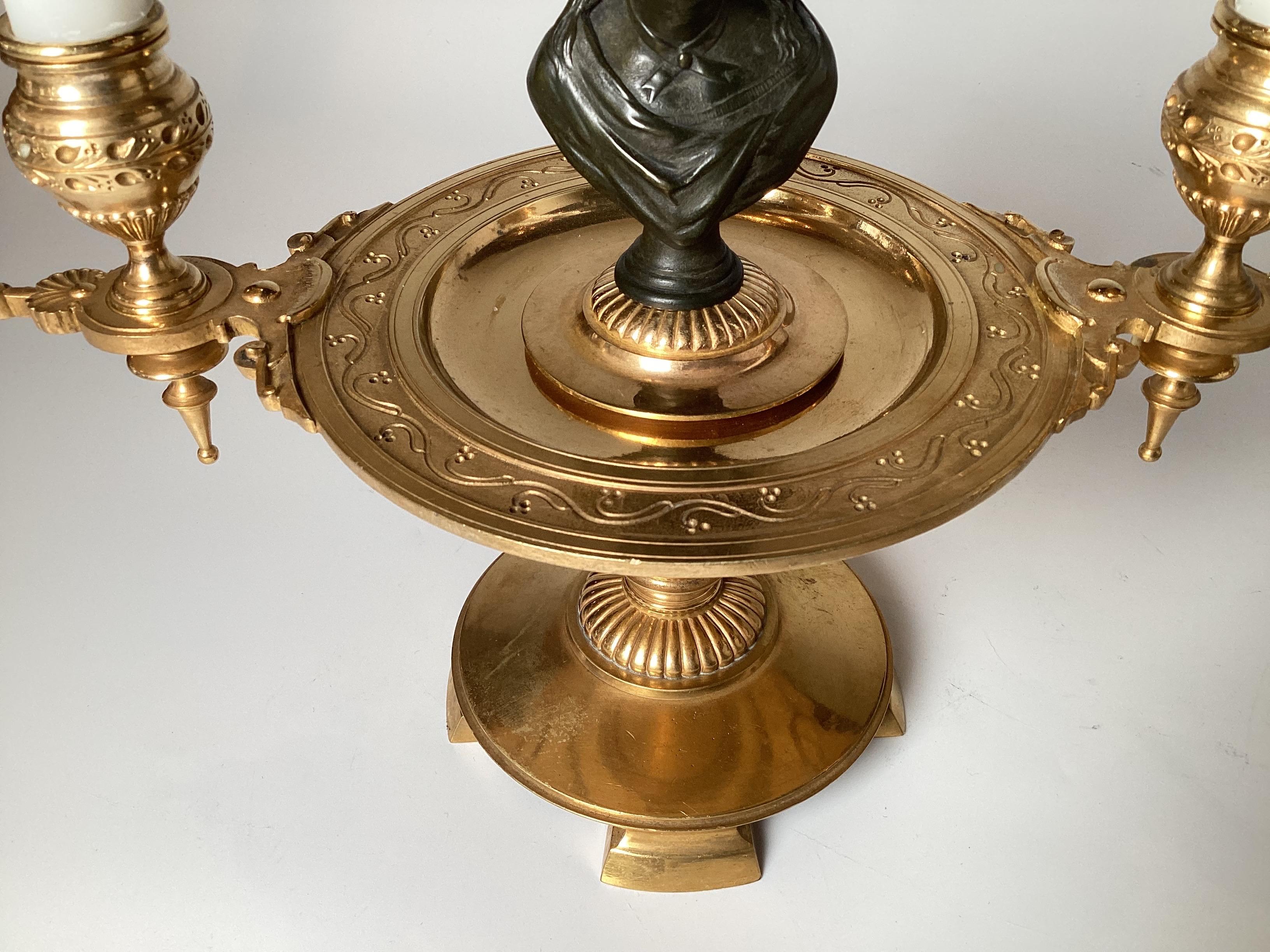 Aesthetic Movement An Elegant Pair of Antique French, Gilt and Patinated Bronze Figure Candelabra  For Sale