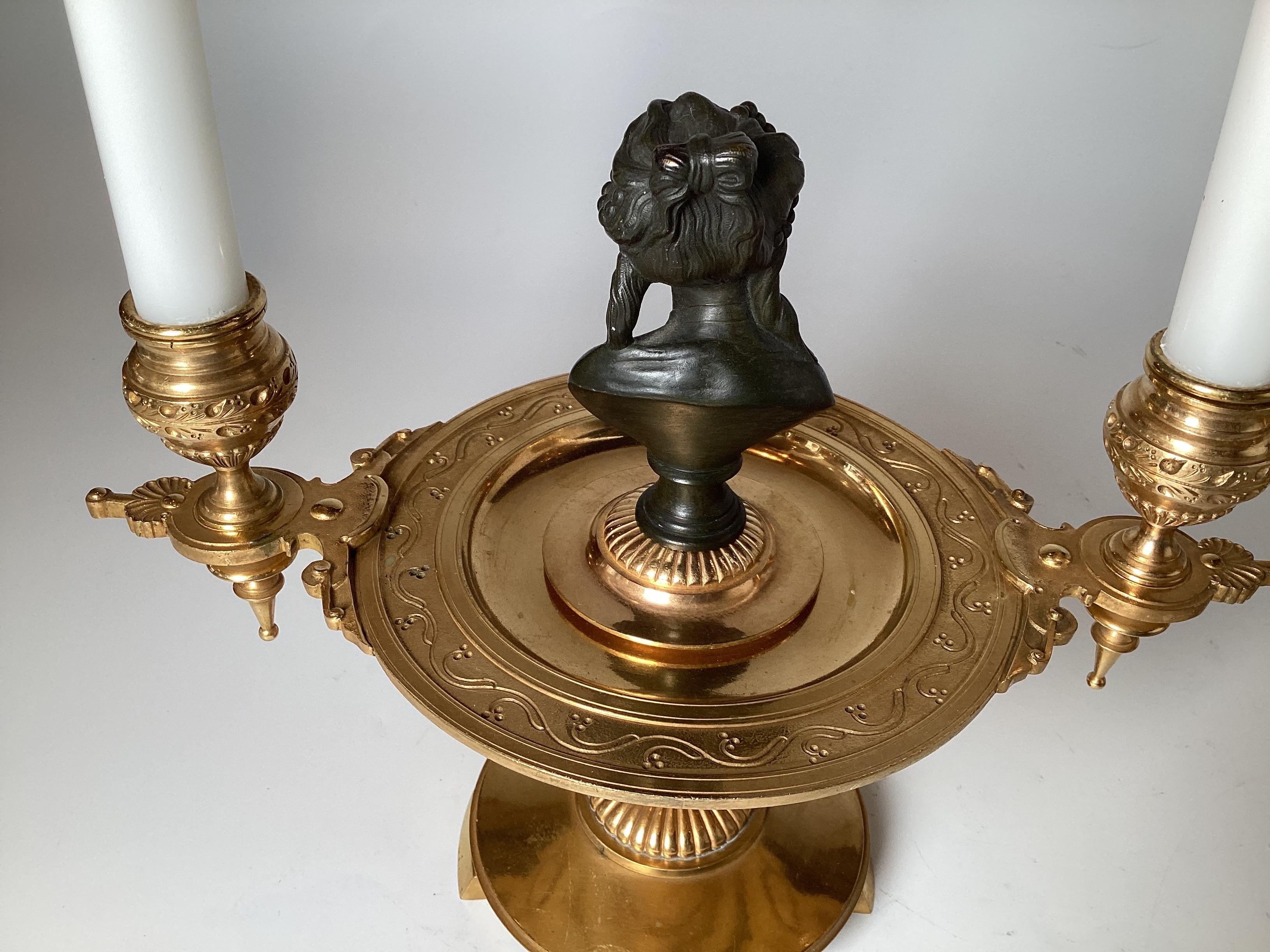 An Elegant Pair of Antique French, Gilt and Patinated Bronze Figure Candelabra  For Sale 4