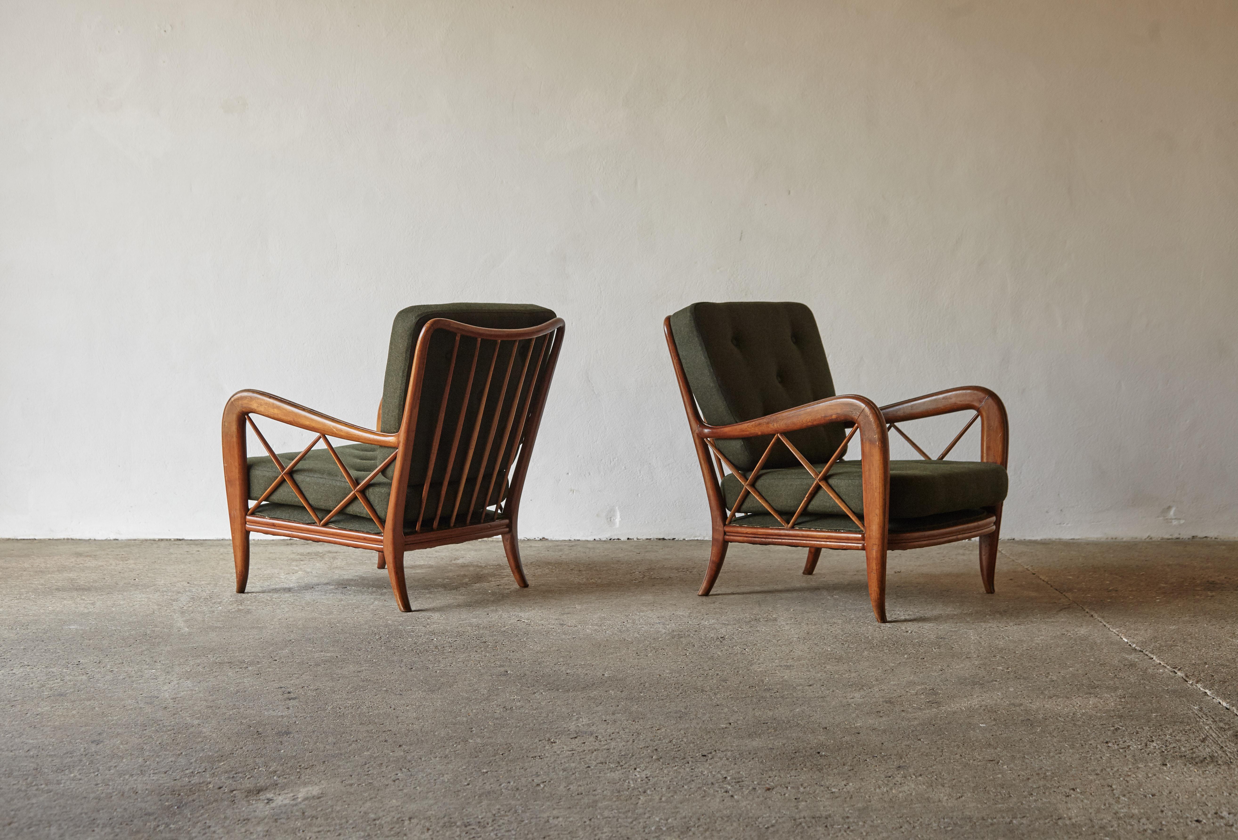 Italian Elegant Pair of Armchairs Attributed to Paolo Buffa, Italy, 1950s