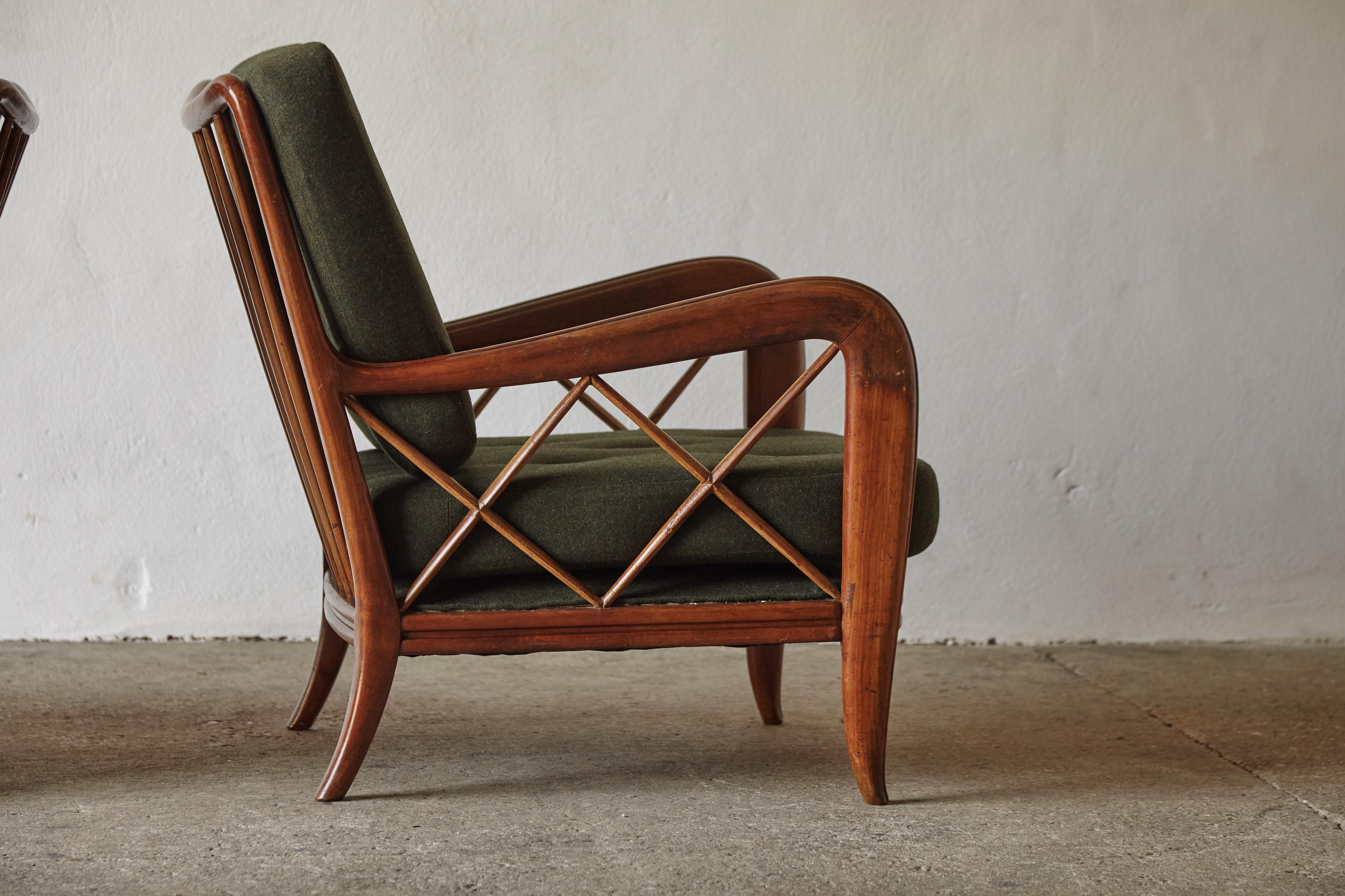Wood Elegant Pair of Armchairs Attributed to Paolo Buffa, Italy, 1950s