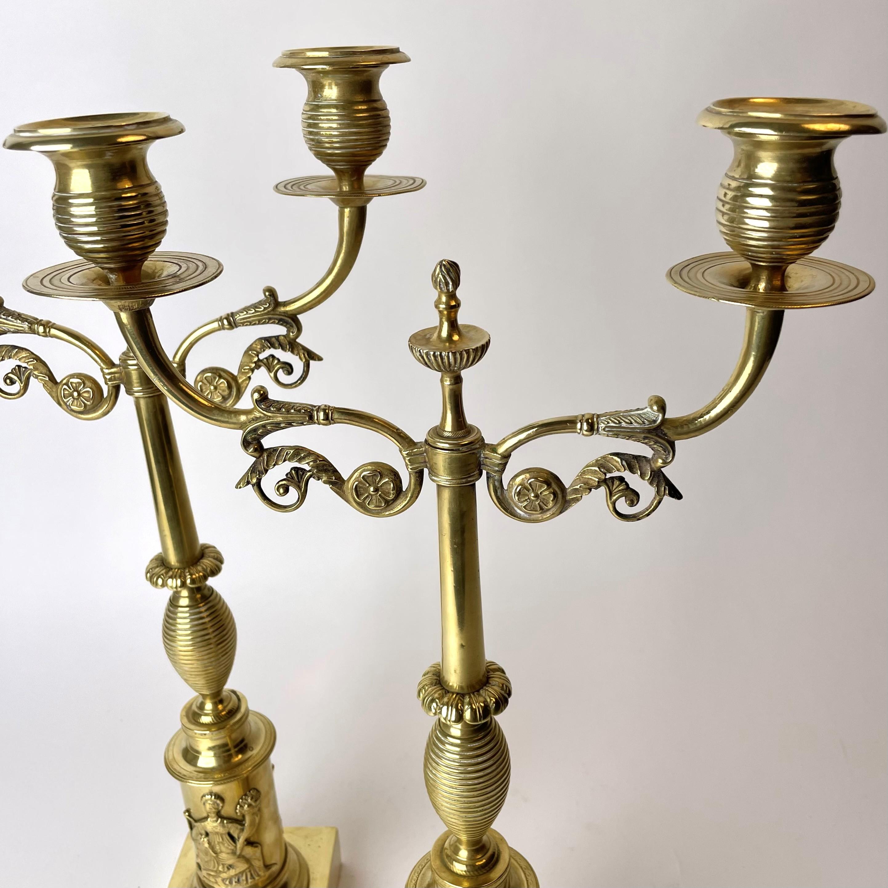 Brass Elegant Pair of Candelabras in Swedish Empire 'Karl Johan' from the 1820s