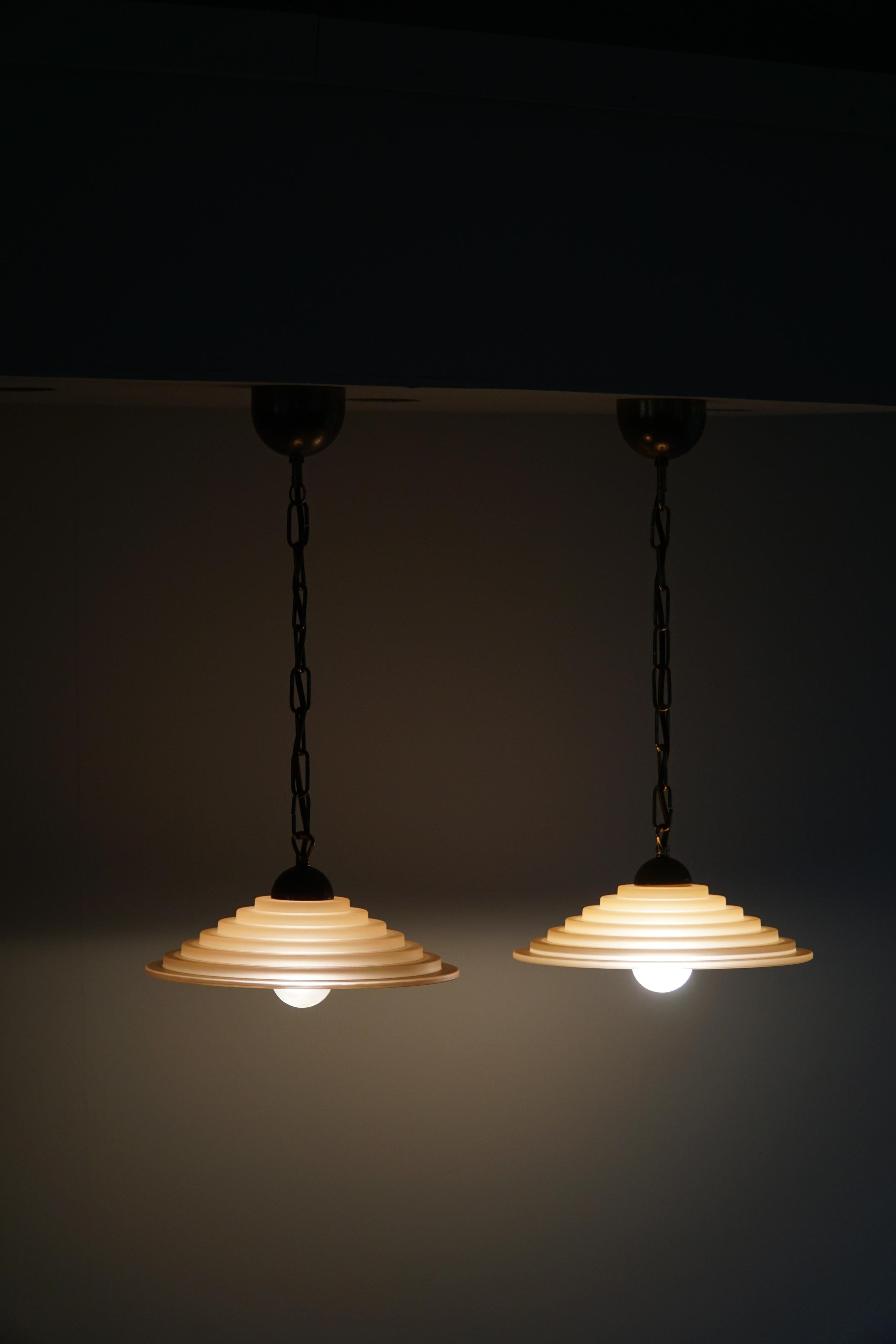 Scandinavian Modern An Elegant Pair of Danish Art Deco Glass Pendant Lamps, 1940s