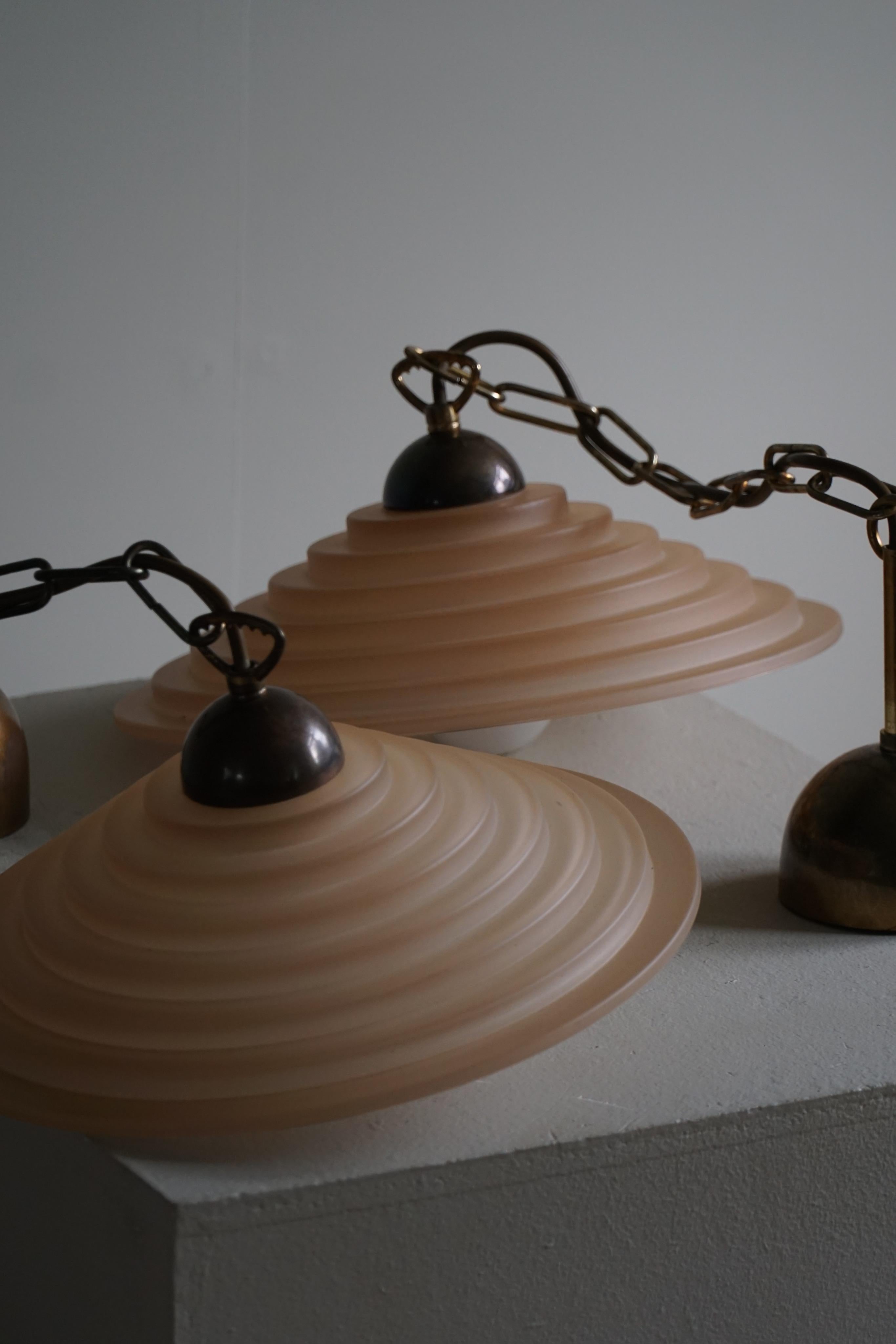 20th Century An Elegant Pair of Danish Art Deco Glass Pendant Lamps, 1940s
