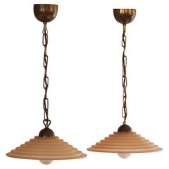 An Elegant Pair of Danish Art Deco Glass Pendant Lamps, 1940s An Elegant Pair of Danish Art Deco Glass Pendant Lamps, 1940s