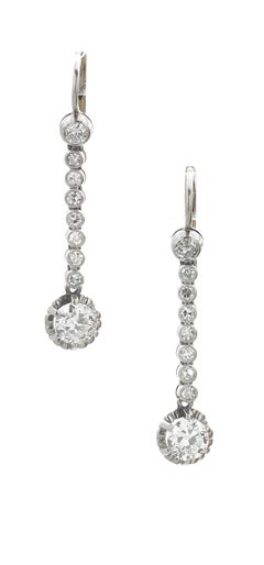 An Elegant Pair of Diamond Pendant Drop 18K White Gold Earrings