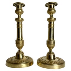 An Elegant pair of empire candlesticks in gilt bronze with bunches of grapes