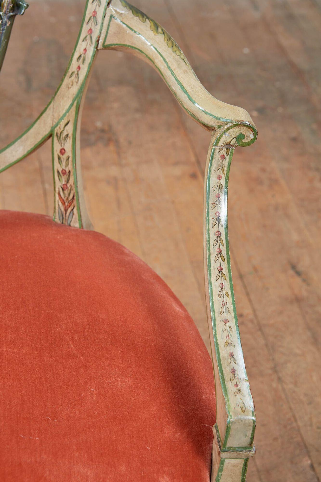 Elegant Pair of English 18th C. Painted Armchairs For Sale 5