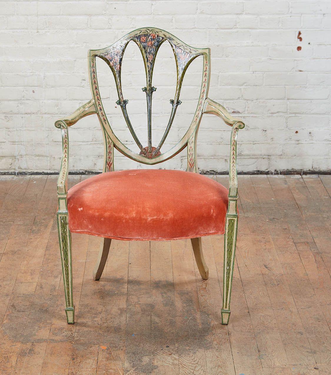 Elegant Pair of English 18th C. Painted Armchairs In Fair Condition For Sale In Greenwich, CT