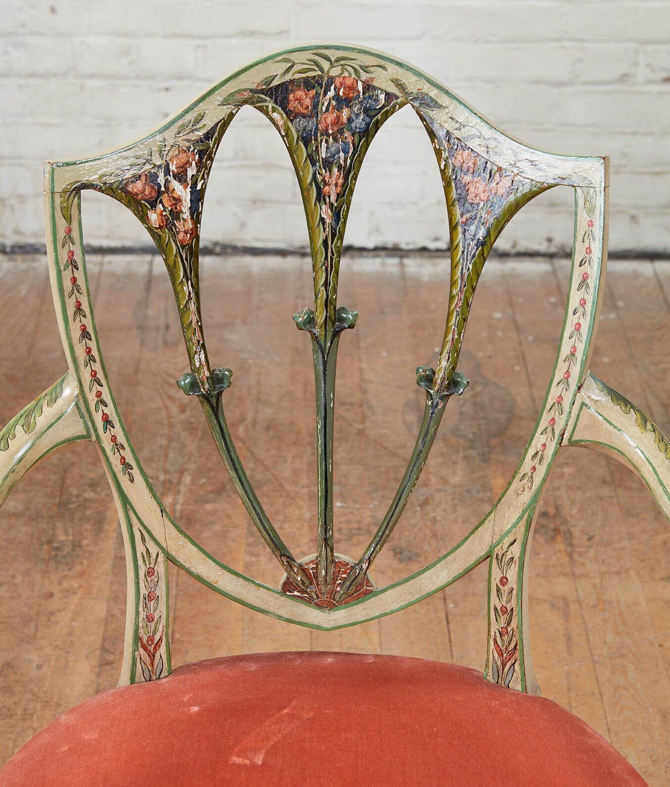 Elegant Pair of English 18th C. Painted Armchairs For Sale 1