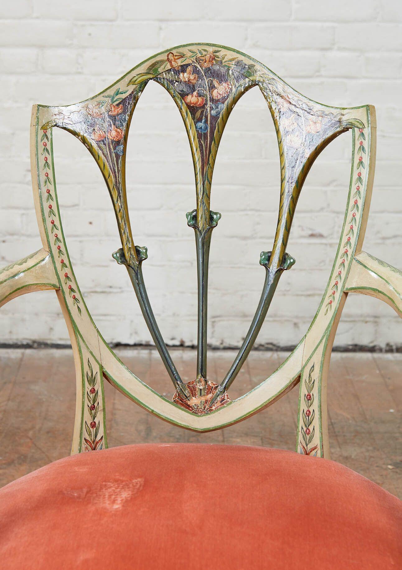 Elegant Pair of English 18th C. Painted Armchairs For Sale 2