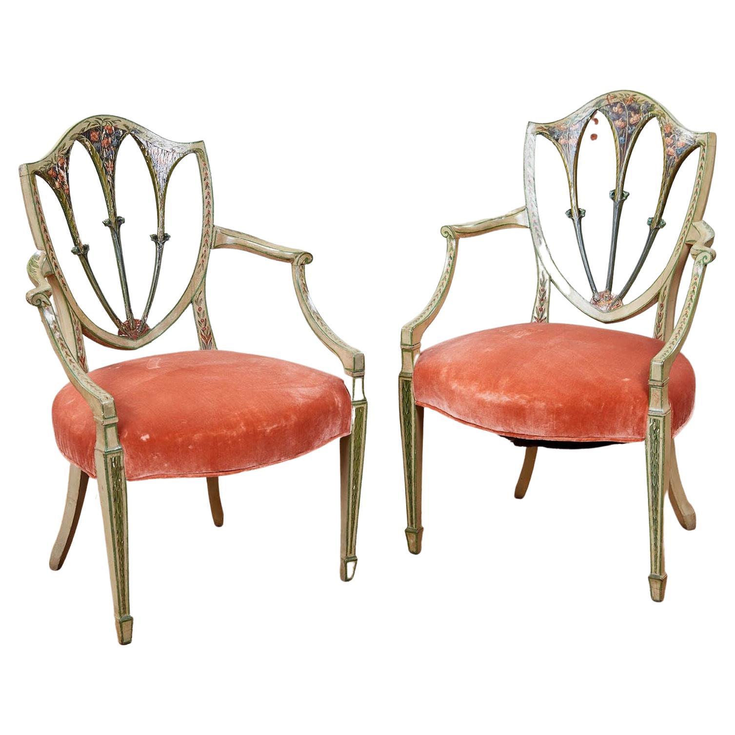 Elegant Pair of English 18th C. Painted Armchairs